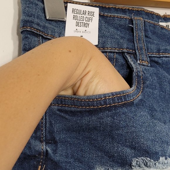 Urban Basics U2B | Denim Blue Jean Shorts Rolled Cuff Distressed Destroyed 5 NWT - Picture 3 of 12